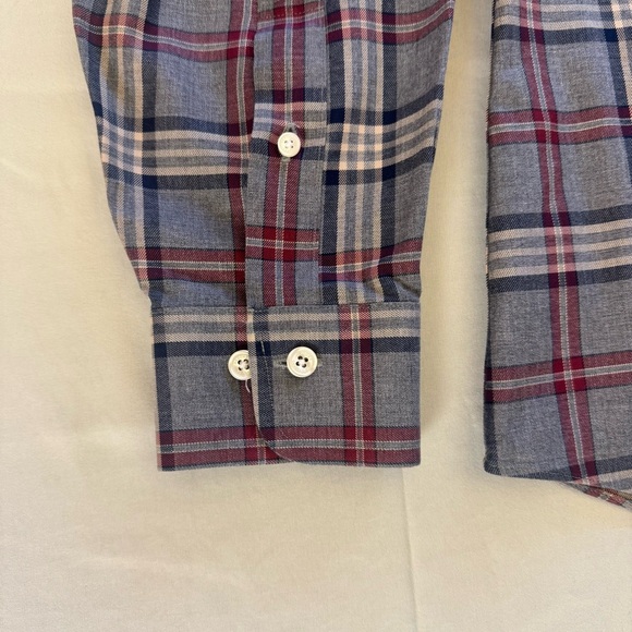 Brooks Brothers Men’s M Regent Fit Non-Iron Plaid Shirt Grey Red Blue - Picture 3 of 6